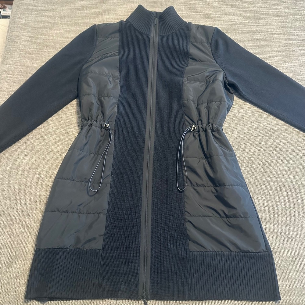 LAFAYETTE 148 Quilted Hybrid Cardigan Women L Black Puffer Zip